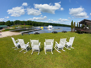 Chairs by lake