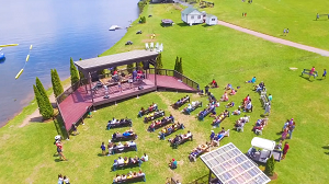 stage by lake