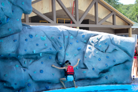 rock climbing wall at the pool